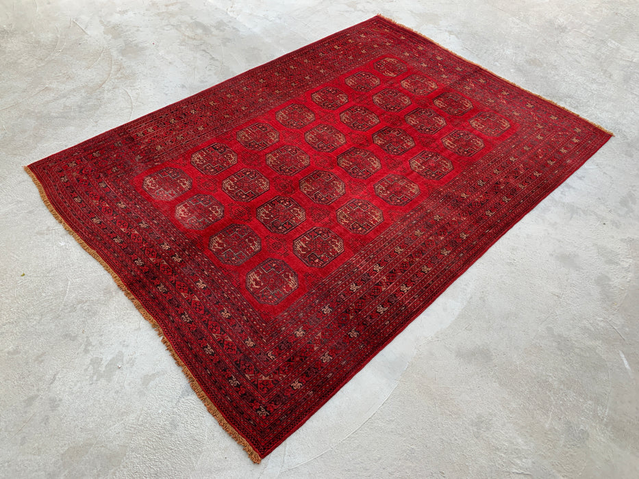 9'2 x 6'6 handgeknoopt Perzisch wollen tapijt - Rood tribaal geometrisch vloerkleed - KBHM-647