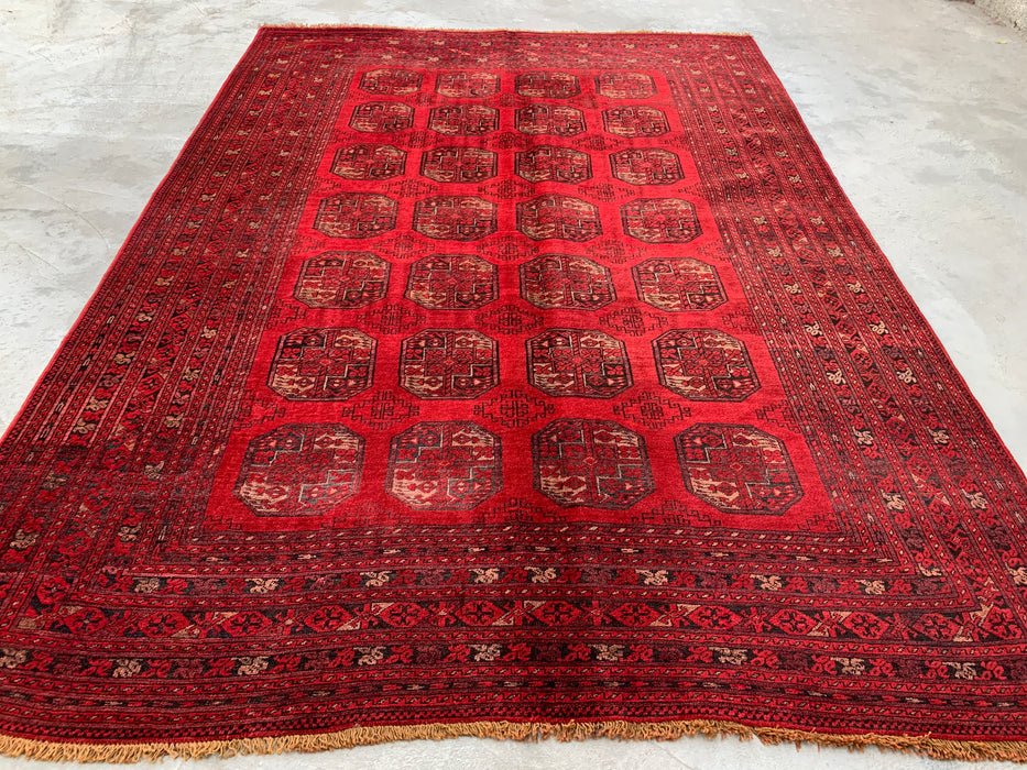 9'2 x 6'6 handgeknoopt Perzisch wollen tapijt - Rood tribaal geometrisch vloerkleed - KBHM-647