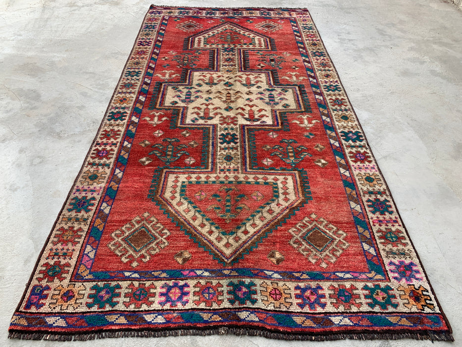8'11 x 4'6 Handgeknoopt Perzisch wollen tapijt - Koraalkleurig tribaal medaillon vloerkleed - KBHM-649
