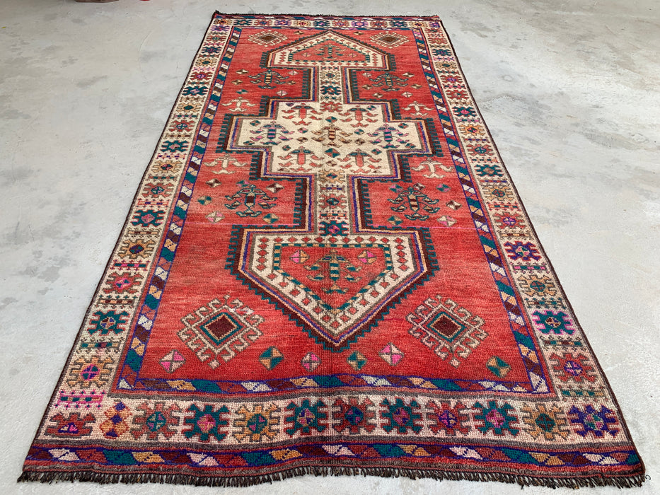 8'11 x 4'6 Handgeknoopt Perzisch wollen tapijt - Koraalkleurig tribaal medaillon vloerkleed - KBHM-649