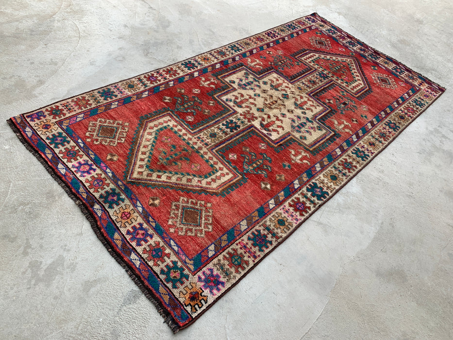 8'11 x 4'6 Handgeknoopt Perzisch wollen tapijt - Koraalkleurig tribaal medaillon vloerkleed - KBHM-649
