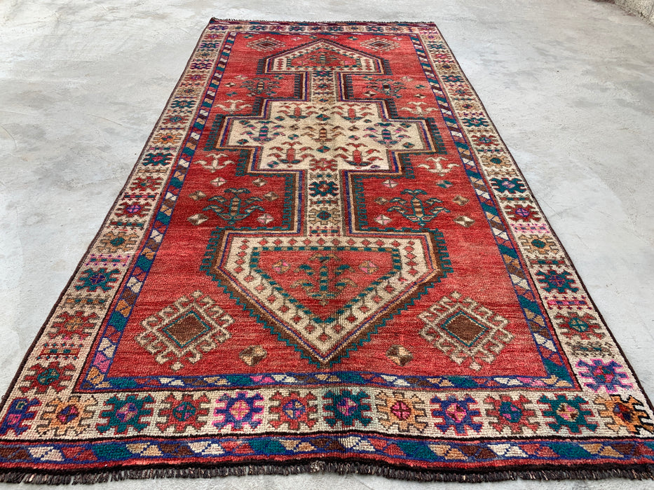 8'11 x 4'6 Handgeknoopt Perzisch wollen tapijt - Koraalkleurig tribaal medaillon vloerkleed - KBHM-649