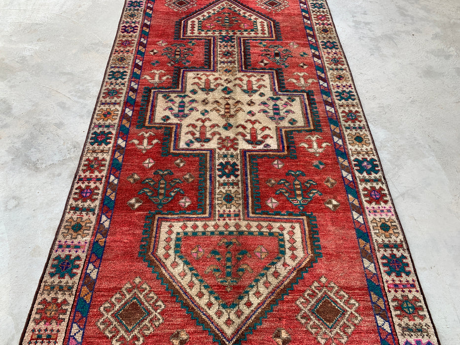 8'11 x 4'6 Handgeknoopt Perzisch wollen tapijt - Koraalkleurig tribaal medaillon vloerkleed - KBHM-649