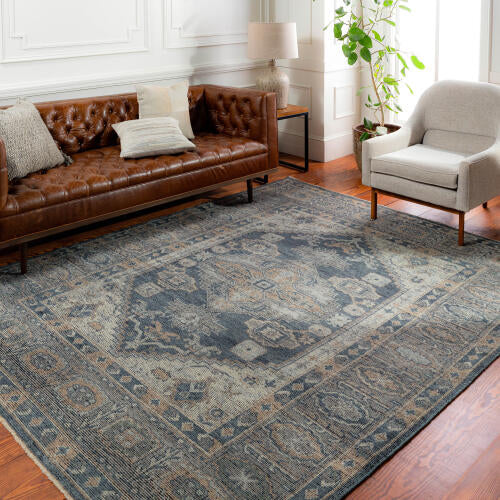 Reign handgemaakt wollen vloerkleed — Marineblauw / Taupe | REG-2309