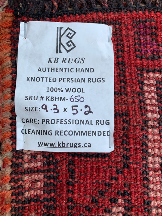 9'3 x 5'2 Handgeknoopt Perzisch wollen tapijt - Koraalkleurig tribaal geometrisch vloerkleed - KBHM-650