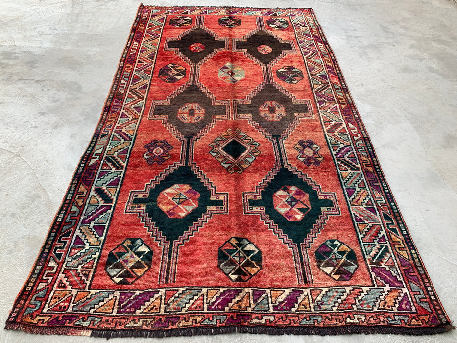 9'3 x 5'2 Handgeknoopt Perzisch wollen tapijt - Koraalkleurig tribaal geometrisch vloerkleed - KBHM-650