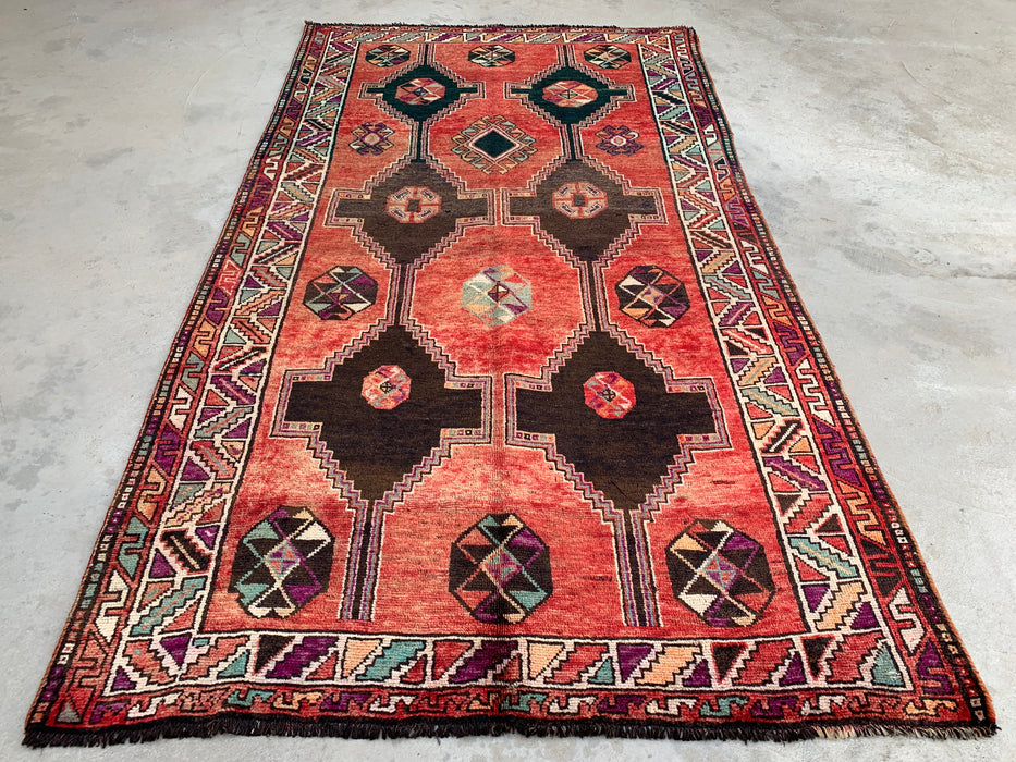 9'3 x 5'2 Handgeknoopt Perzisch wollen tapijt - Koraalkleurig tribaal geometrisch vloerkleed - KBHM-650
