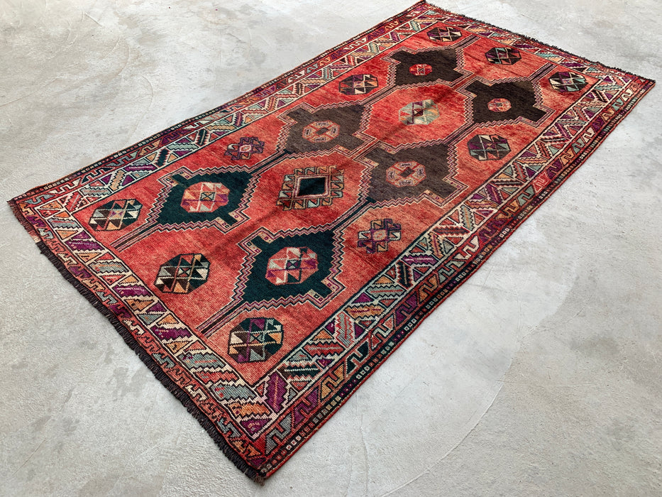 9'3 x 5'2 Handgeknoopt Perzisch wollen tapijt - Koraalkleurig tribaal geometrisch vloerkleed - KBHM-650