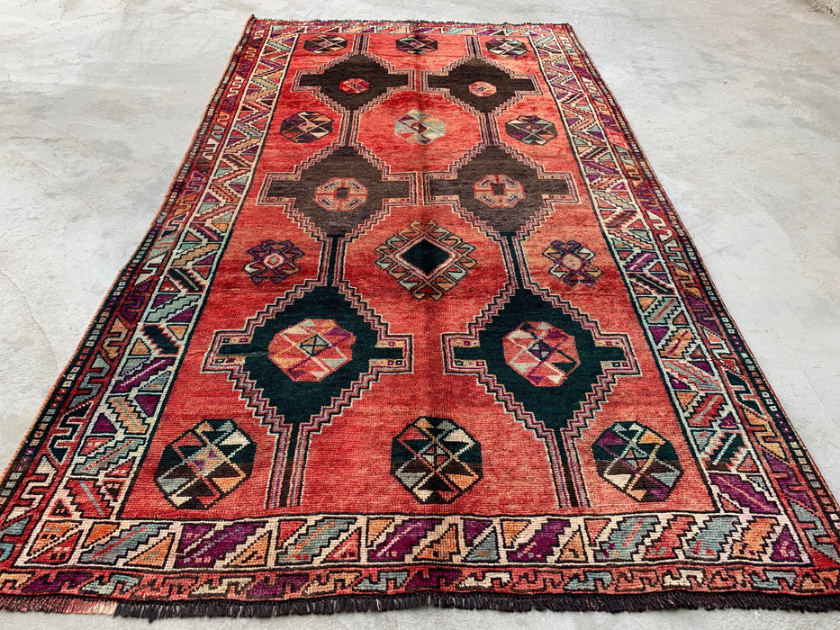 9'3 x 5'2 Handgeknoopt Perzisch wollen tapijt - Koraalkleurig tribaal geometrisch vloerkleed - KBHM-650