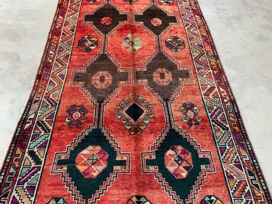 9'3 x 5'2 Handgeknoopt Perzisch wollen tapijt - Koraalkleurig tribaal geometrisch vloerkleed - KBHM-650
