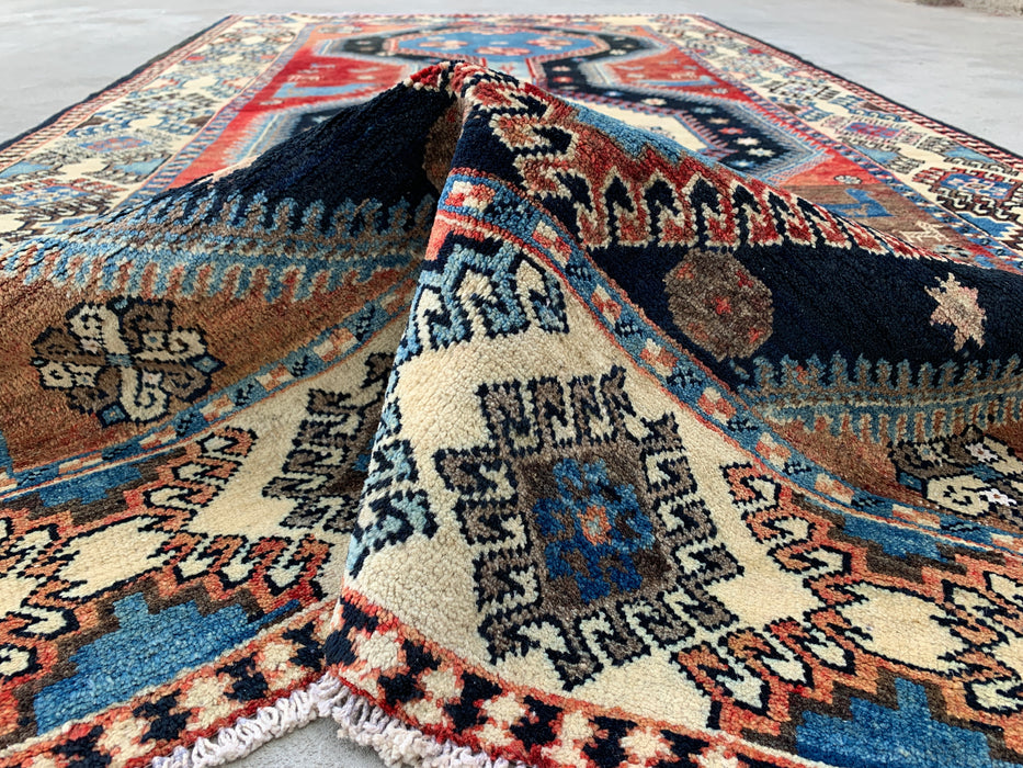 9'8 x 5'2 Handgeknoopt Perzisch wollen tapijt - Blauw tribaal geometrisch vloerkleed - KBHM-651
