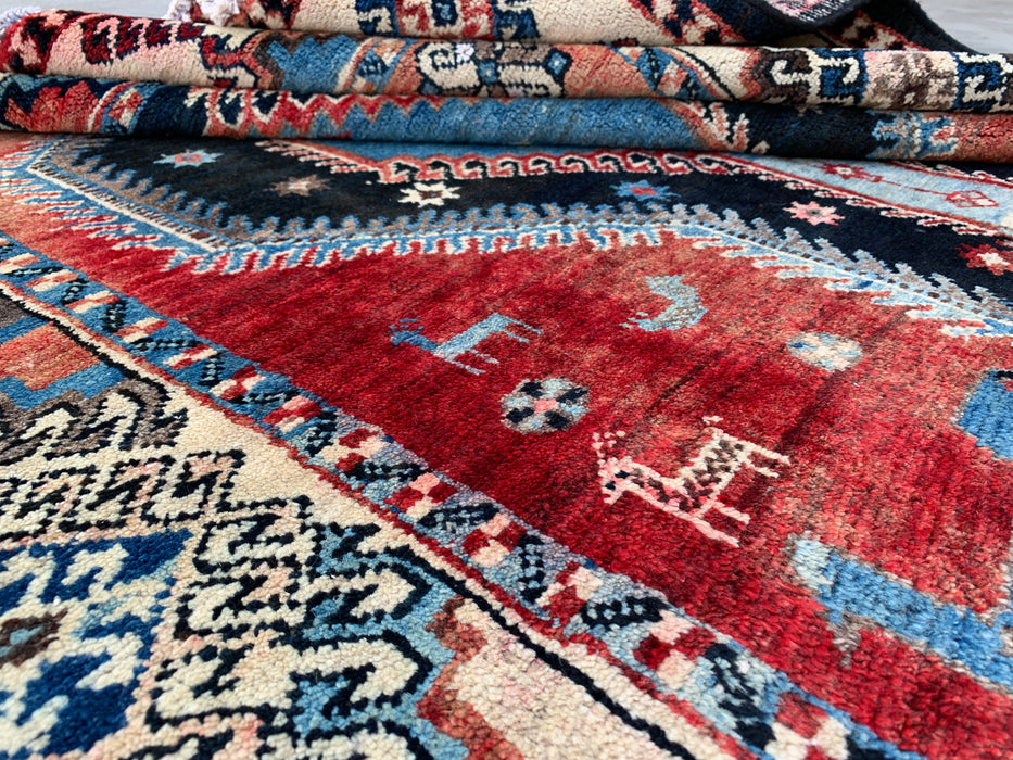 9'8 x 5'2 Handgeknoopt Perzisch wollen tapijt - Blauw tribaal geometrisch vloerkleed - KBHM-651
