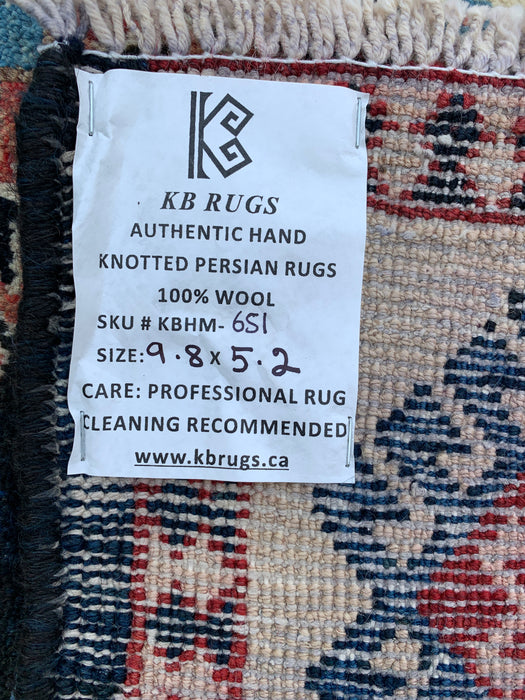 9'8 x 5'2 Handgeknoopt Perzisch wollen tapijt - Blauw tribaal geometrisch vloerkleed - KBHM-651