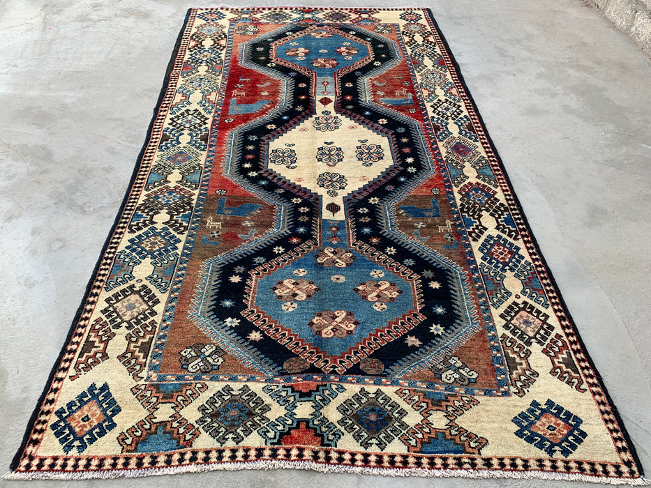 9'8 x 5'2 Handgeknoopt Perzisch wollen tapijt - Blauw tribaal geometrisch vloerkleed - KBHM-651