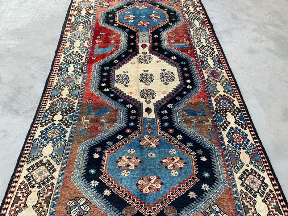 9'8 x 5'2 Handgeknoopt Perzisch wollen tapijt - Blauw tribaal geometrisch vloerkleed - KBHM-651