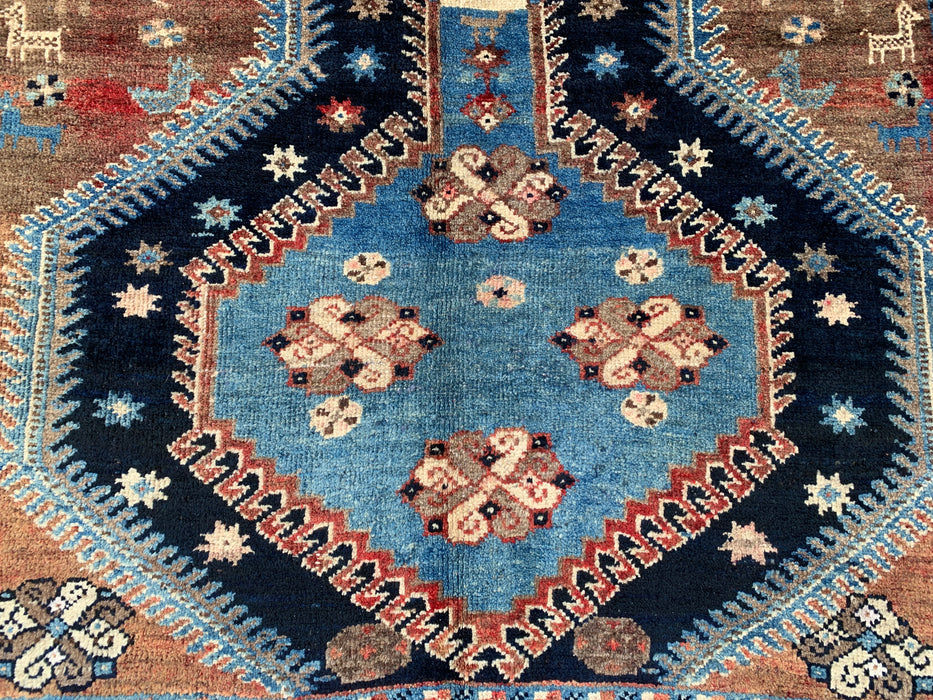 9'8 x 5'2 Handgeknoopt Perzisch wollen tapijt - Blauw tribaal geometrisch vloerkleed - KBHM-651