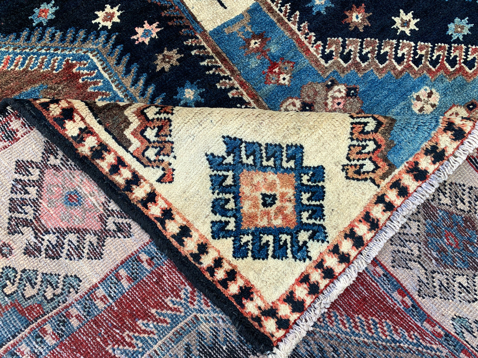 9'8 x 5'2 Handgeknoopt Perzisch wollen tapijt - Blauw tribaal geometrisch vloerkleed - KBHM-651