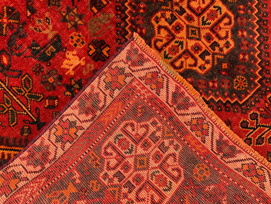 Handgemaakt Perzisch wollen vloerkleed 7x10 - Rood Perzisch tapijt in tribale medaillonstijl - Exacte afmetingen 277 cm x 180 cm - KBHM-652