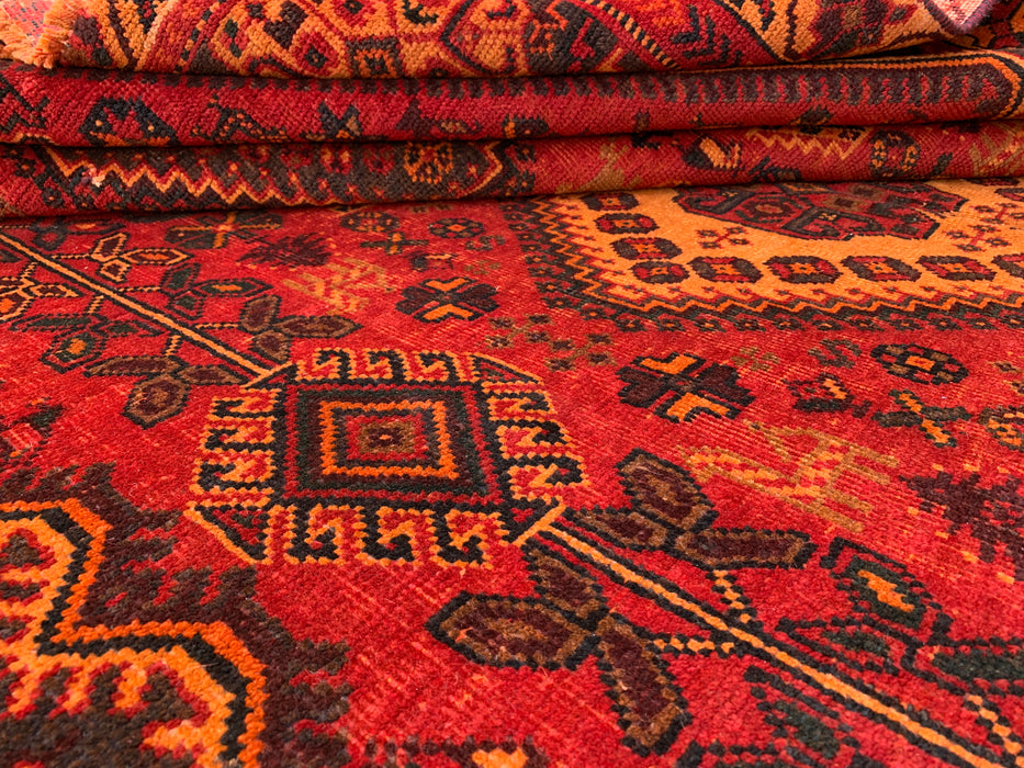 Handgemaakt Perzisch wollen vloerkleed 7x10 - Rood Perzisch tapijt in tribale medaillonstijl - Exacte afmetingen 277 cm x 180 cm - KBHM-652