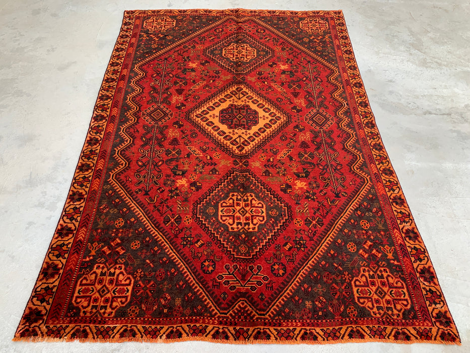 Handgemaakt Perzisch wollen vloerkleed 7x10 - Rood Perzisch tapijt in tribale medaillonstijl - Exacte afmetingen 277 cm x 180 cm - KBHM-652