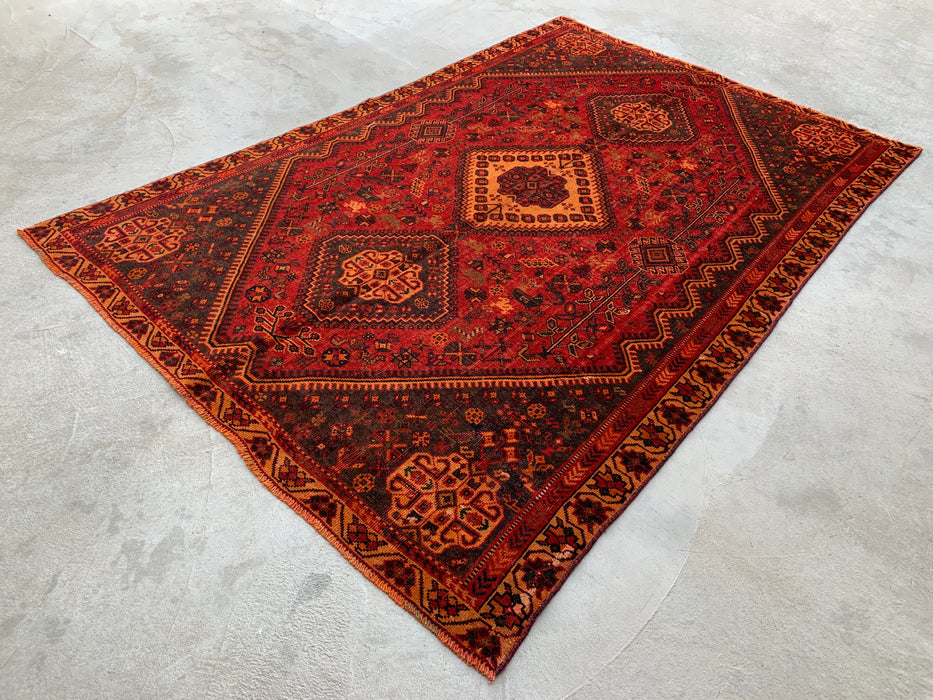 Handgemaakt Perzisch wollen vloerkleed 7x10 - Rood Perzisch tapijt in tribale medaillonstijl - Exacte afmetingen 277 cm x 180 cm - KBHM-652