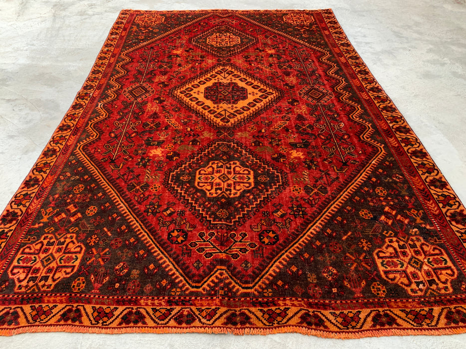 Handgemaakt Perzisch wollen vloerkleed 7x10 - Rood Perzisch tapijt in tribale medaillonstijl - Exacte afmetingen 277 cm x 180 cm - KBHM-652