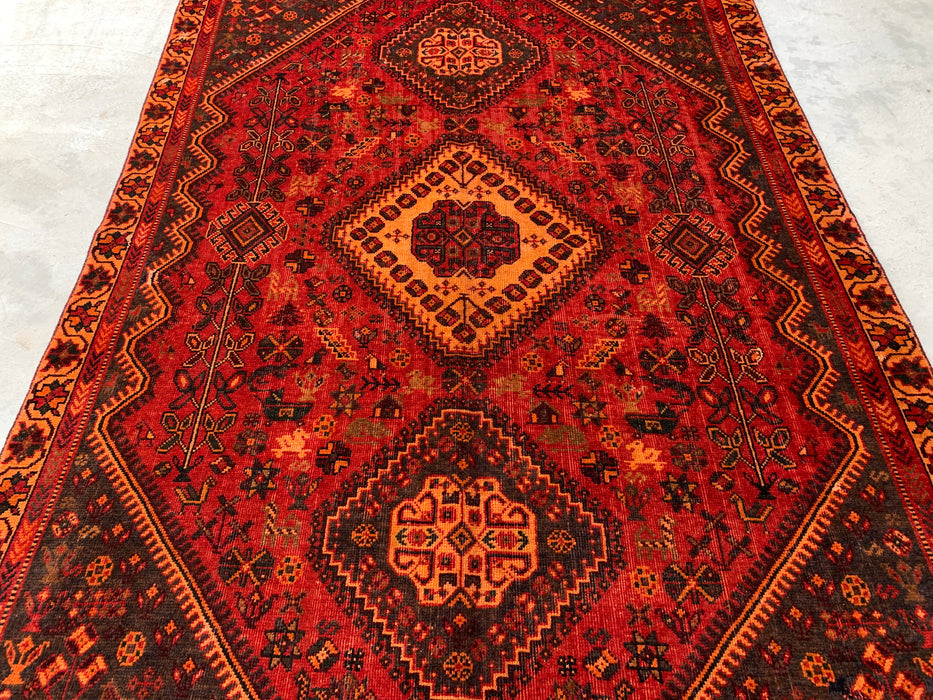 Handgemaakt Perzisch wollen vloerkleed 7x10 - Rood Perzisch tapijt in tribale medaillonstijl - Exacte afmetingen 277 cm x 180 cm - KBHM-652