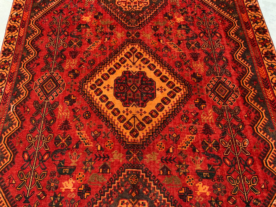 Handgemaakt Perzisch wollen vloerkleed 7x10 - Rood Perzisch tapijt in tribale medaillonstijl - Exacte afmetingen 277 cm x 180 cm - KBHM-652