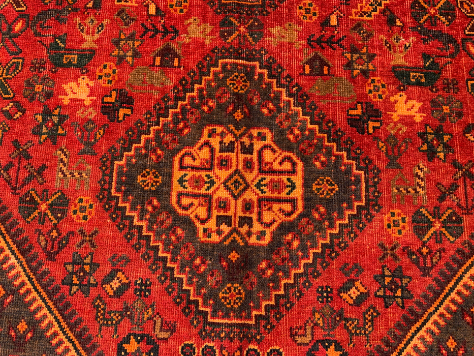 Handgemaakt Perzisch wollen vloerkleed 7x10 - Rood Perzisch tapijt in tribale medaillonstijl - Exacte afmetingen 277 cm x 180 cm - KBHM-652