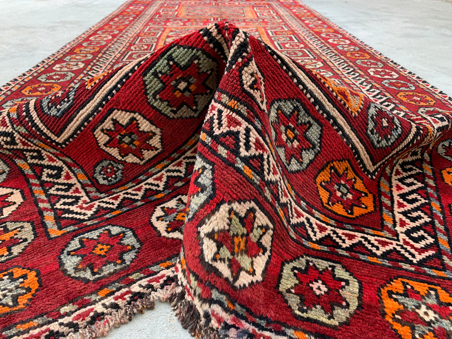 9'7 x 4'2 handgeknoopt Perzisch wollen vloerkleed - Rood tribaal geometrisch karpet - KBHM-653