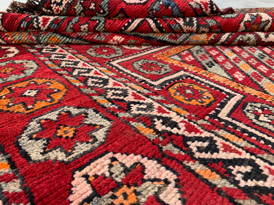 9'7 x 4'2 handgeknoopt Perzisch wollen vloerkleed - Rood tribaal geometrisch karpet - KBHM-653