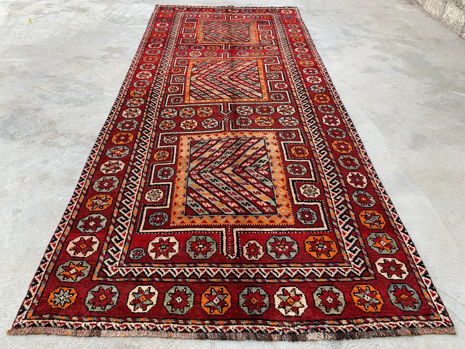 9'7 x 4'2 handgeknoopt Perzisch wollen vloerkleed - Rood tribaal geometrisch karpet - KBHM-653