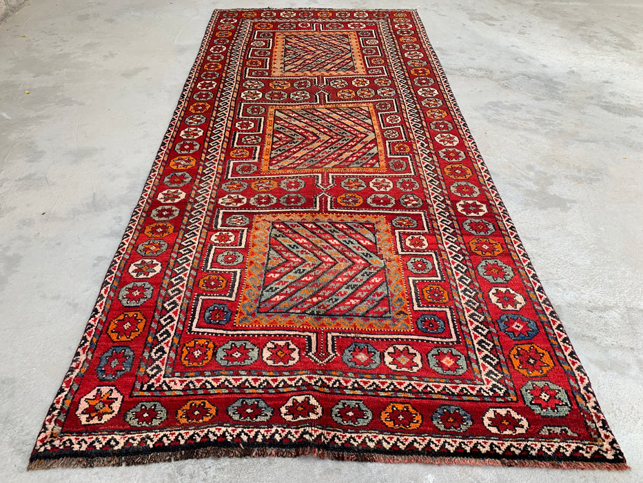 9'7 x 4'2 handgeknoopt Perzisch wollen vloerkleed - Rood tribaal geometrisch karpet - KBHM-653