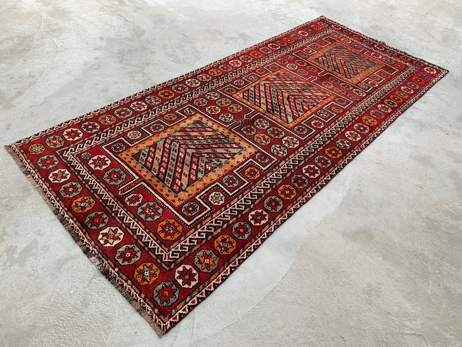 9'7 x 4'2 handgeknoopt Perzisch wollen vloerkleed - Rood tribaal geometrisch karpet - KBHM-653
