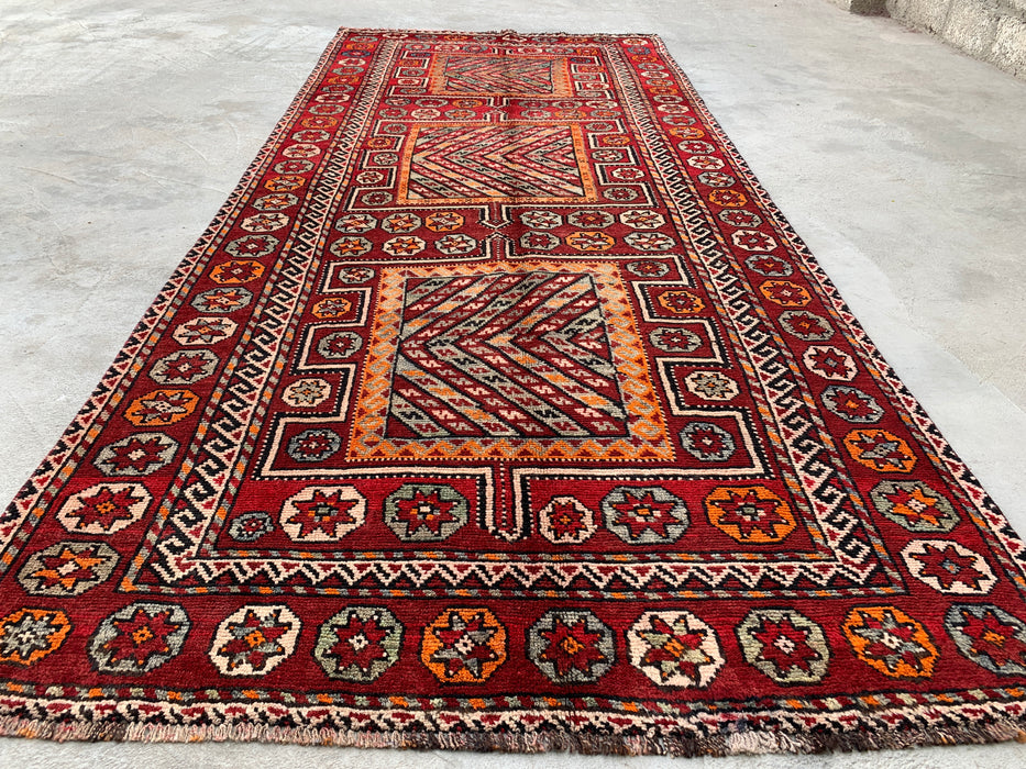 9'7 x 4'2 handgeknoopt Perzisch wollen vloerkleed - Rood tribaal geometrisch karpet - KBHM-653