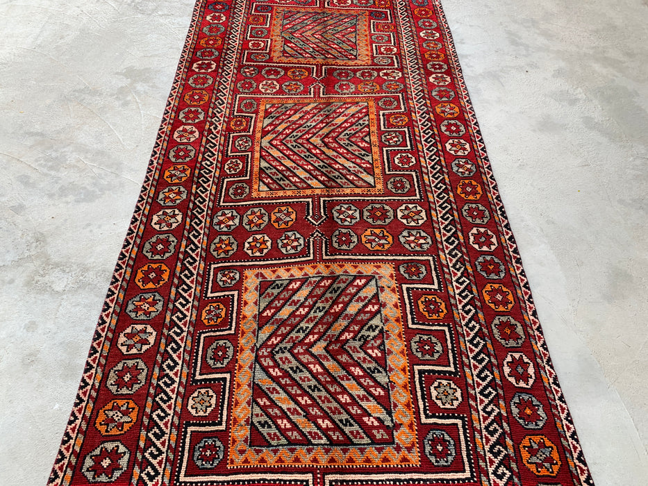 9'7 x 4'2 handgeknoopt Perzisch wollen vloerkleed - Rood tribaal geometrisch karpet - KBHM-653