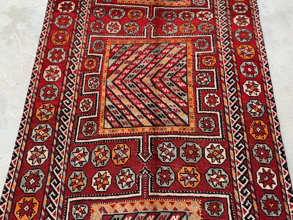 9'7 x 4'2 handgeknoopt Perzisch wollen vloerkleed - Rood tribaal geometrisch karpet - KBHM-653