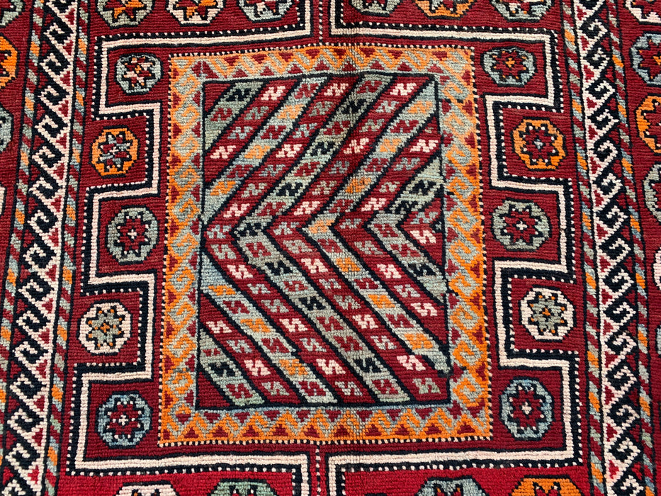 9'7 x 4'2 handgeknoopt Perzisch wollen vloerkleed - Rood tribaal geometrisch karpet - KBHM-653