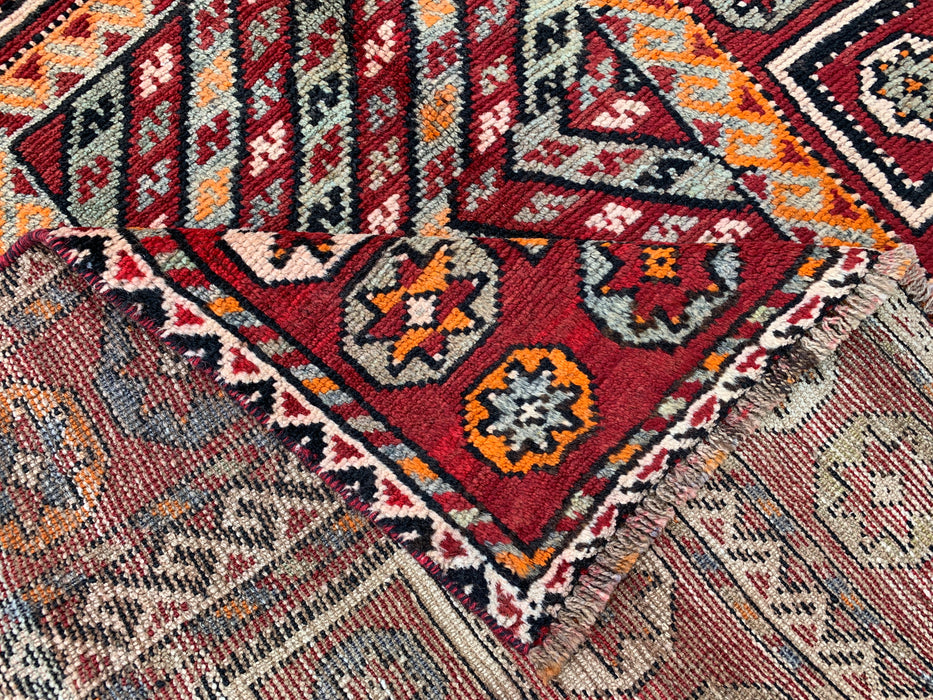 9'7 x 4'2 handgeknoopt Perzisch wollen vloerkleed - Rood tribaal geometrisch karpet - KBHM-653