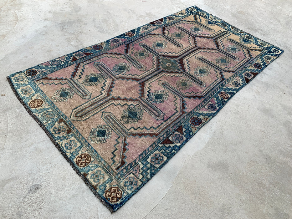 8'3 x 4'3 Hand-Knotted Persian Wool Rug - Blush Geometric Tribal Area Rug - KBHM-654