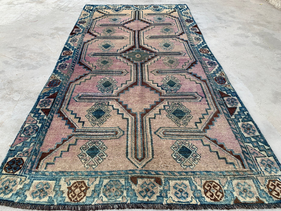 8'3 x 4'3 Hand-Knotted Persian Wool Rug - Blush Geometric Tribal Area Rug - KBHM-654