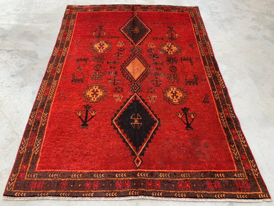 229 cm x 165 cm handgeknoopt Perzisch wollen tapijt - Rood tribaal geometrisch vloerkleed - KBHM-656