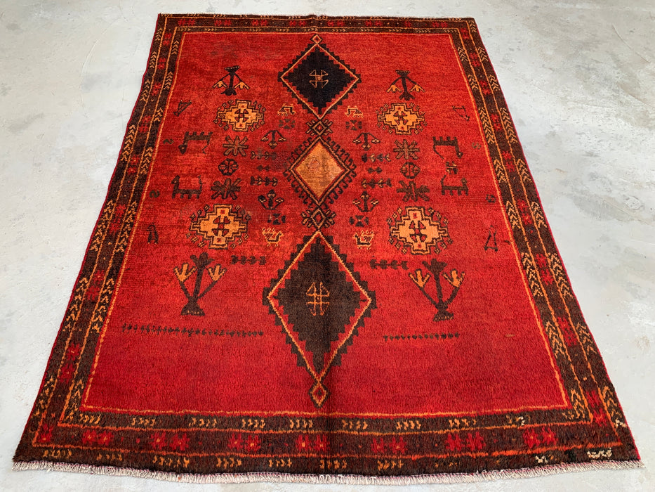 229 cm x 165 cm handgeknoopt Perzisch wollen tapijt - Rood tribaal geometrisch vloerkleed - KBHM-656