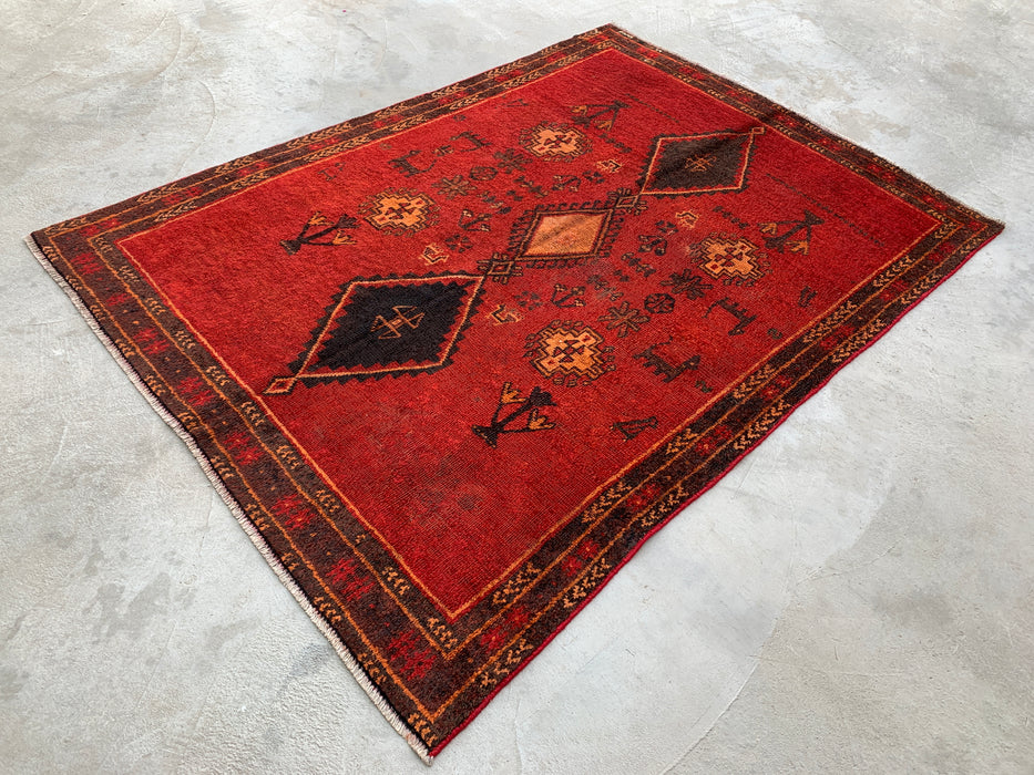 229 cm x 165 cm handgeknoopt Perzisch wollen tapijt - Rood tribaal geometrisch vloerkleed - KBHM-656