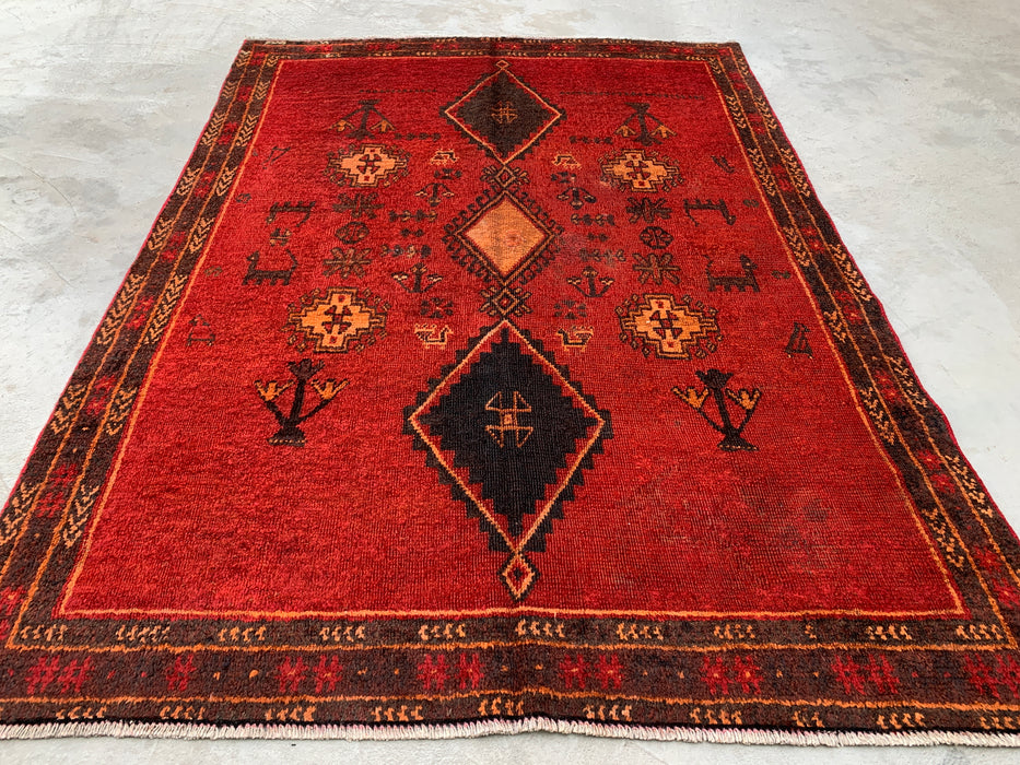 229 cm x 165 cm handgeknoopt Perzisch wollen tapijt - Rood tribaal geometrisch vloerkleed - KBHM-656