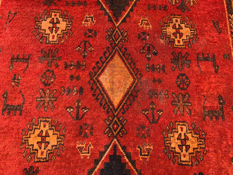 229 cm x 165 cm handgeknoopt Perzisch wollen tapijt - Rood tribaal geometrisch vloerkleed - KBHM-656