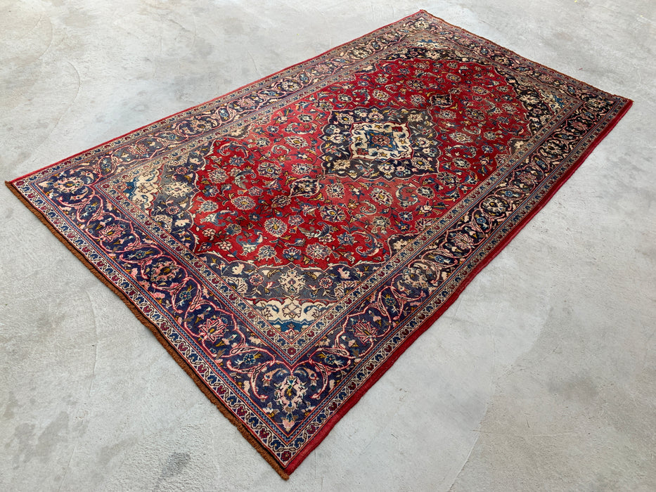 8'4 x 4'9 Hand-Knotted Persian Wool Rug - Red Floral Medallion Area Rug - KBHM-657