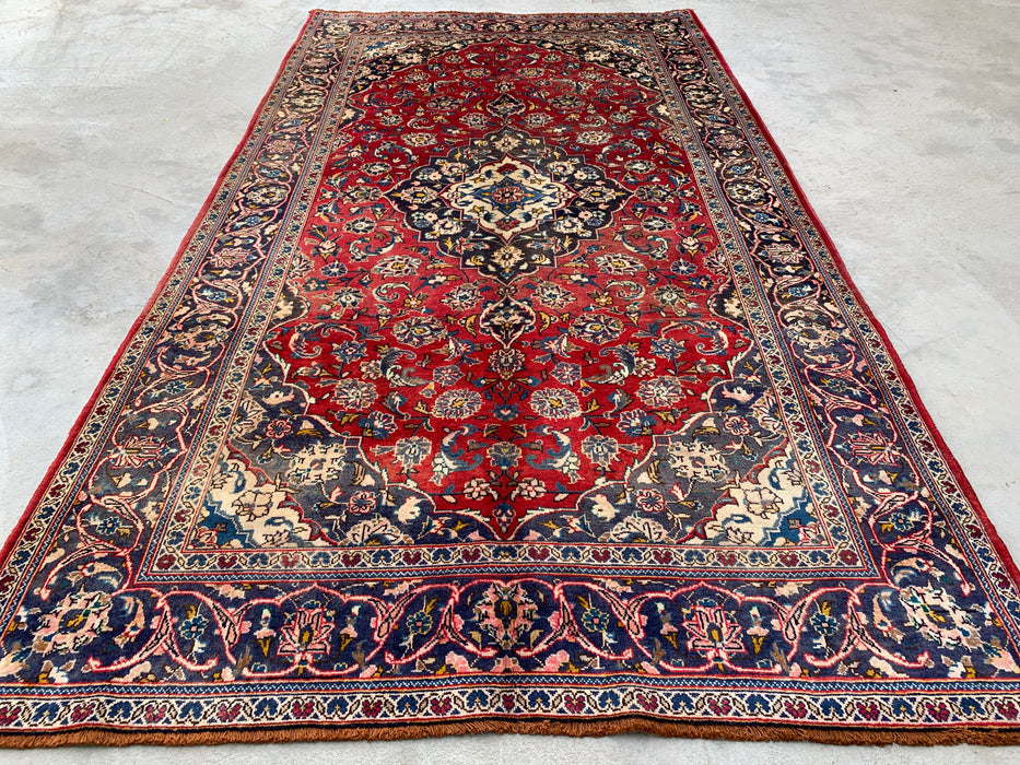 8'4 x 4'9 Hand-Knotted Persian Wool Rug - Red Floral Medallion Area Rug - KBHM-657