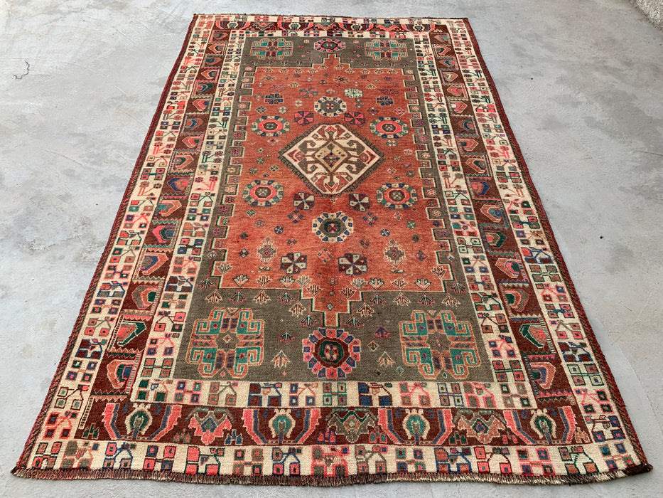 8'8 x 5'9 Hand-Knotted Persian Wool Rug - Blush Tribal Geometric Area Rug - KBHM-658
