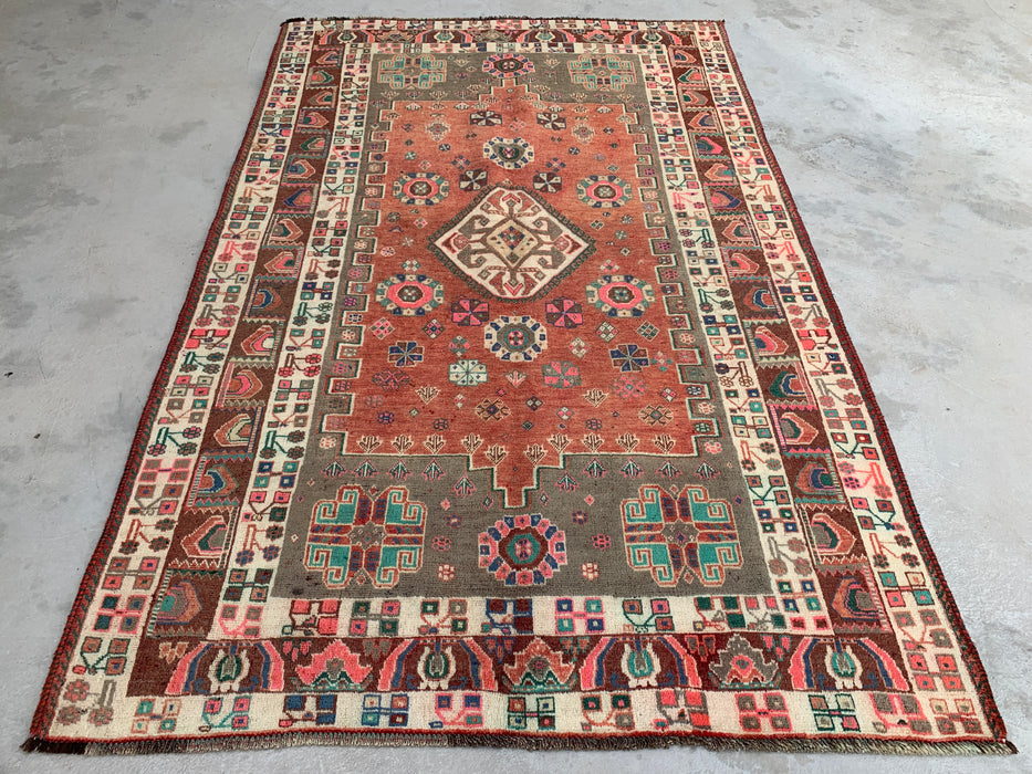 8'8 x 5'9 Hand-Knotted Persian Wool Rug - Blush Tribal Geometric Area Rug - KBHM-658